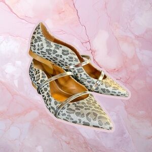 Malone Souliers ‘Maureen Flat 30’ in “Silver Leopard” Size 38.5 = US Size 8.5